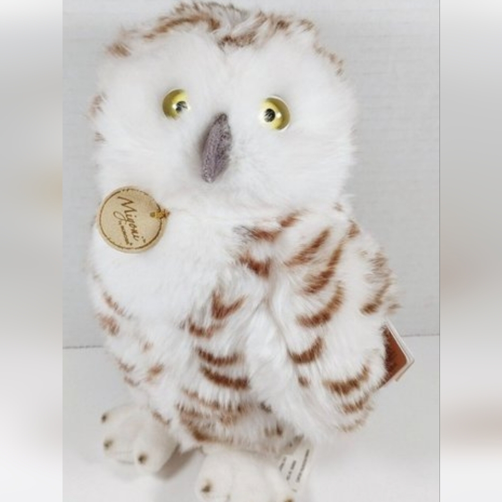 Aurora Miyoni White Brown Snowy Owl Plush Stuffed Animal 10" Like NEW
